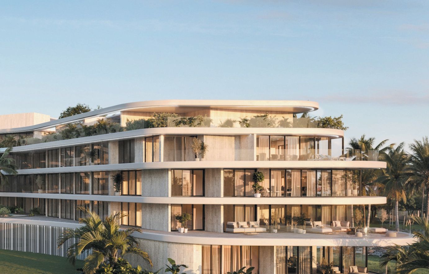 Reef and Golf Residences curved facade close-up, architectural render