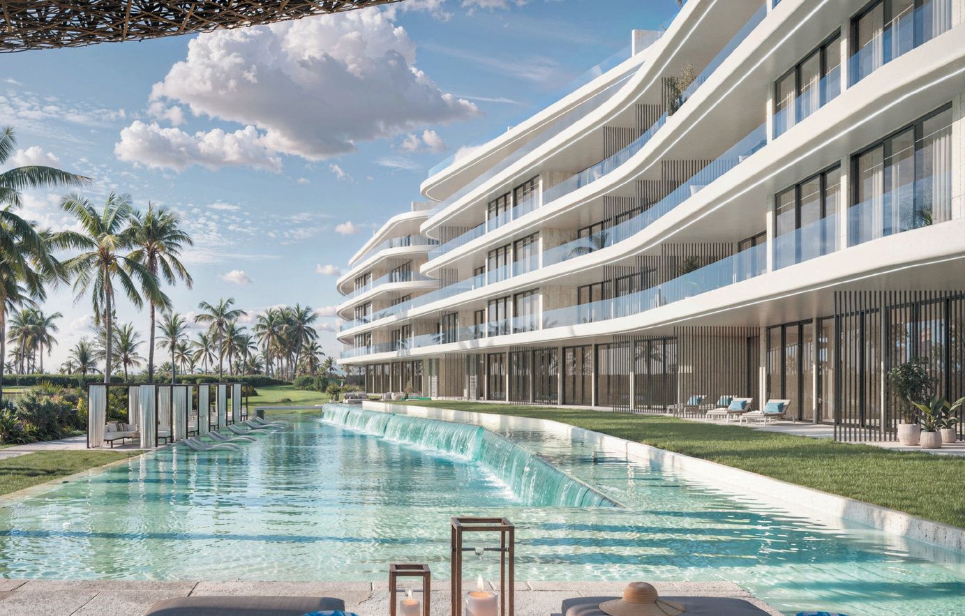Reef and Golf Residences, Cap Cana — lagoon pool along the curved building, architectural render